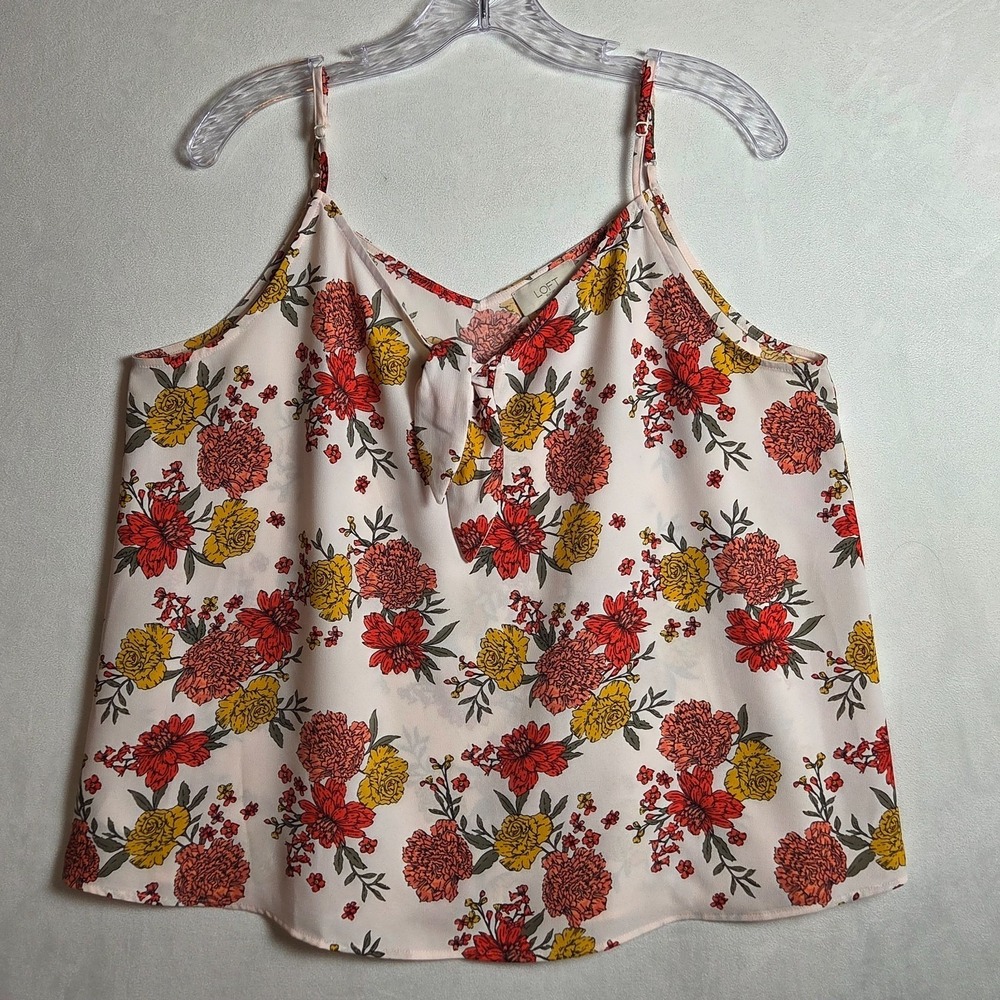 Loft Outlet Floral Tie Neck Cami Adjustable Strap Top Large Feminine Cottagecore